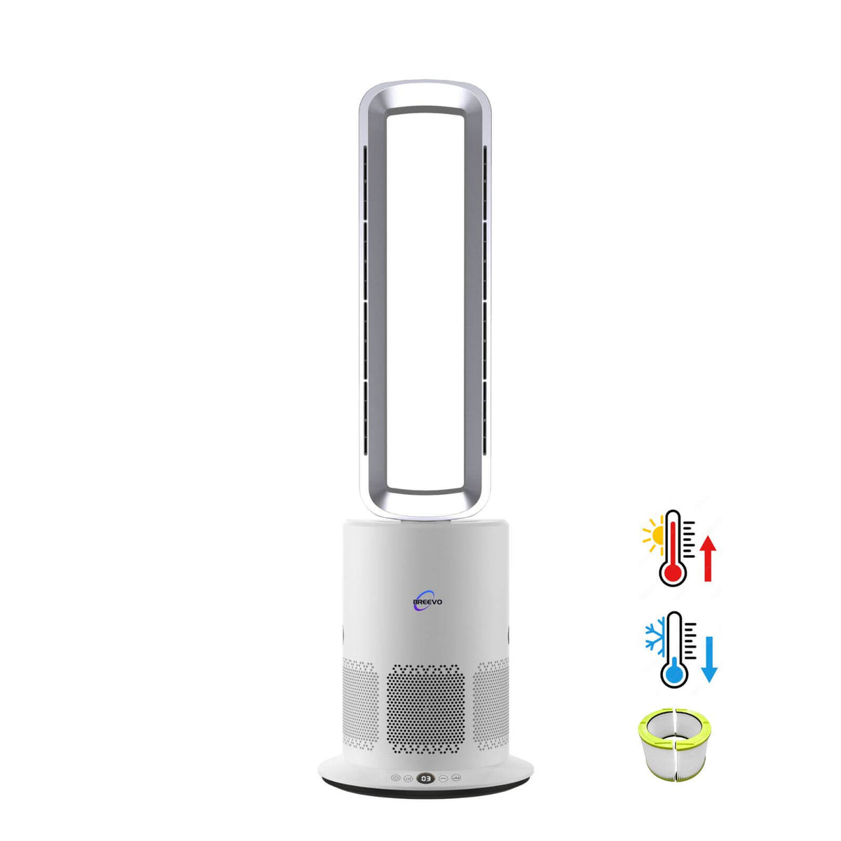 Premium 3 IN 1 Hepa Air Purifier NZ & Cooling & Electric Bladeless Fan Heater with Remote (Height: 85.5cm) -Square