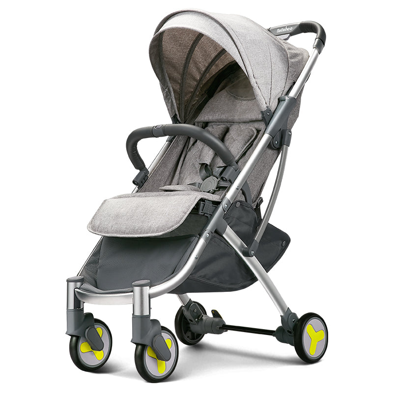 Four Wheels Lightweight Folding Baby Stroller-Grey (Green Wheels)