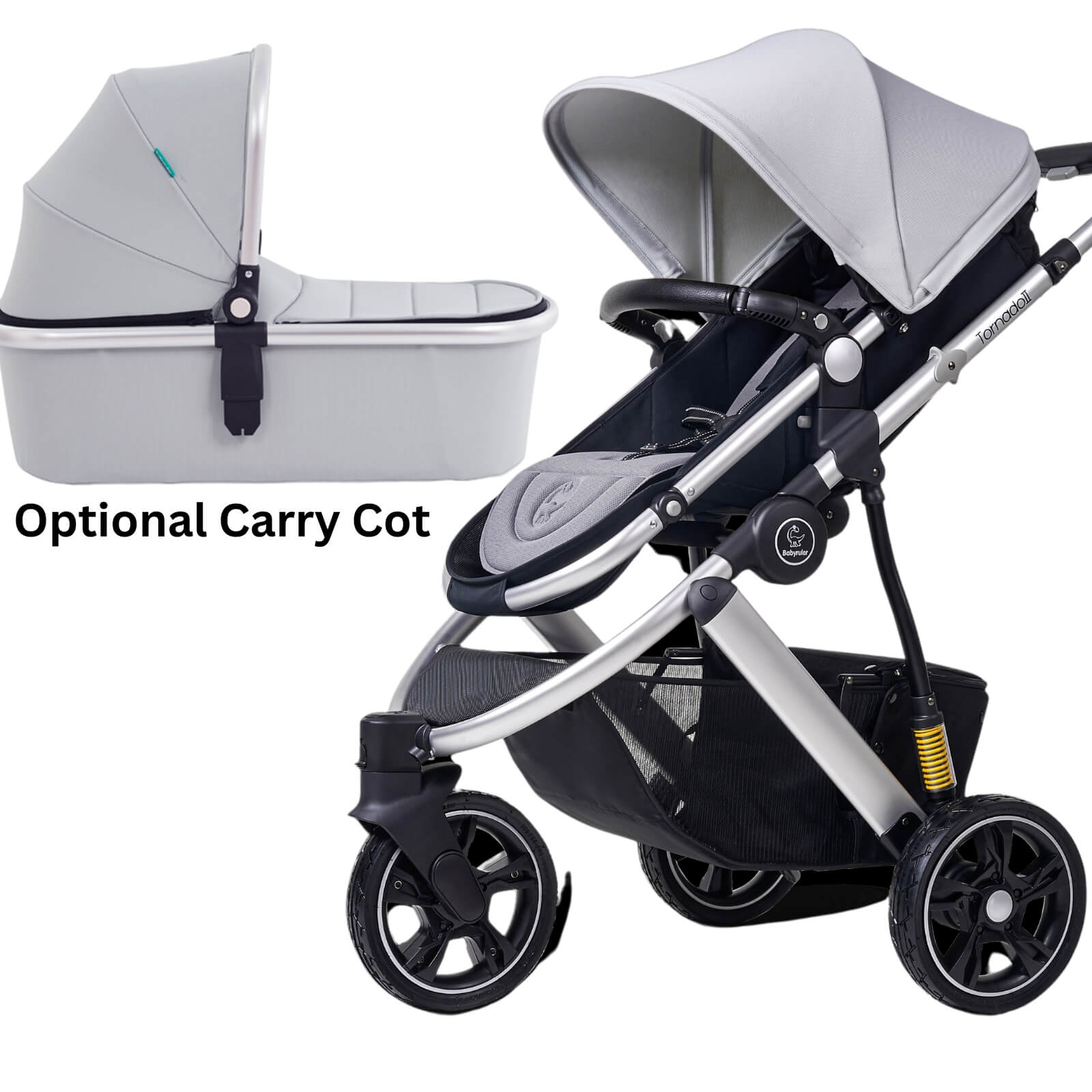 Three Wheels Baby Stroller Baby Prams-Premium Grey with carry cot Three Wheels Baby Stroller Baby Prams-Premium Grey with carry cot