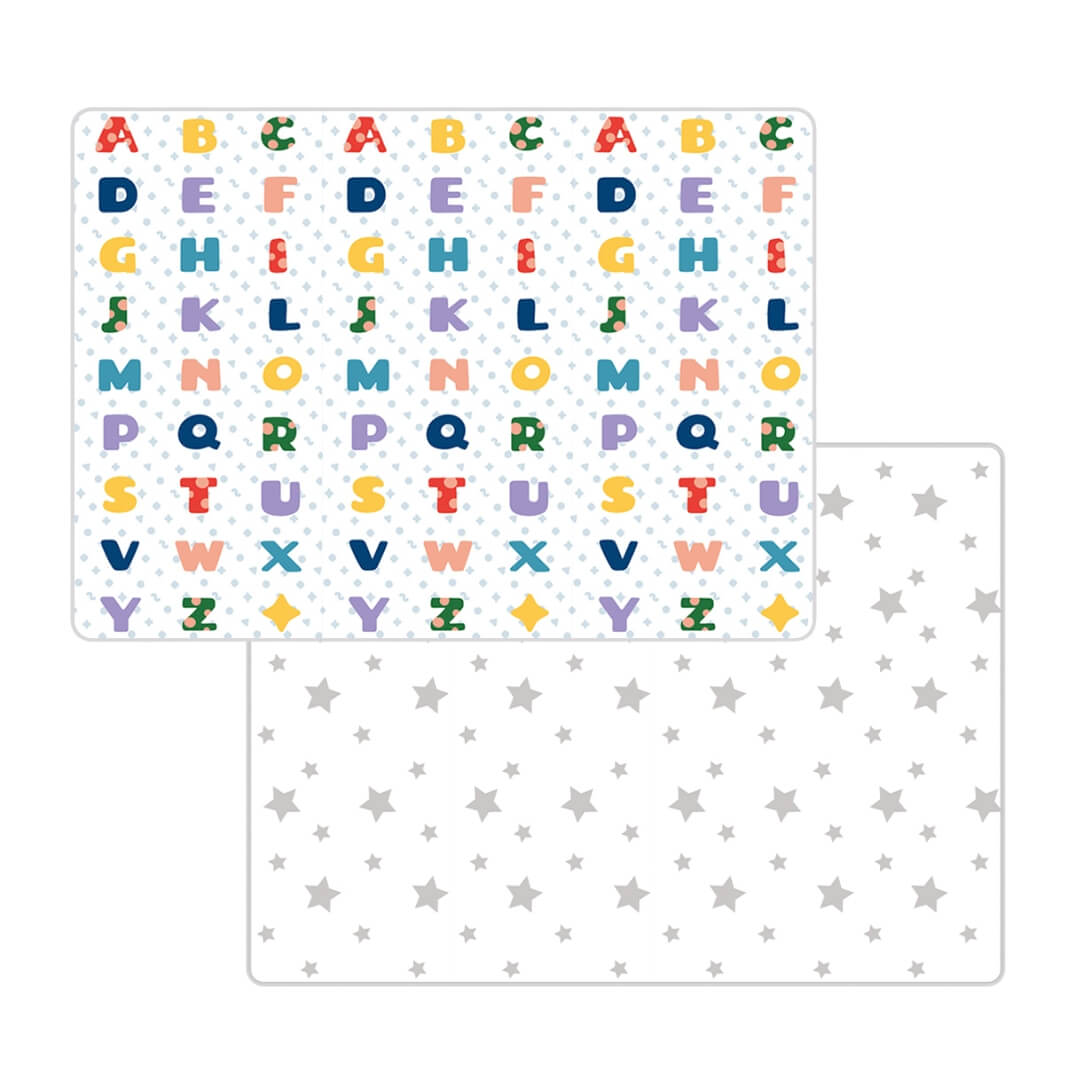 200x180x1 cm Foldable Baby Playmat with Carry Bag - Letters & Stars Sides-D