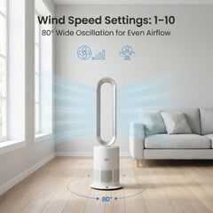 3 in 1 Air Purifier Fan Pureflow with 80 degree wide oscillation and adjustable wind speed for even airflow