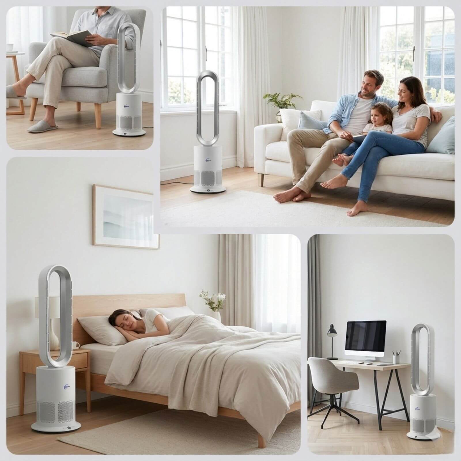 3 in 1 Air Purifier Fan Pureflow used in living room bedroom and home office for year round comfort