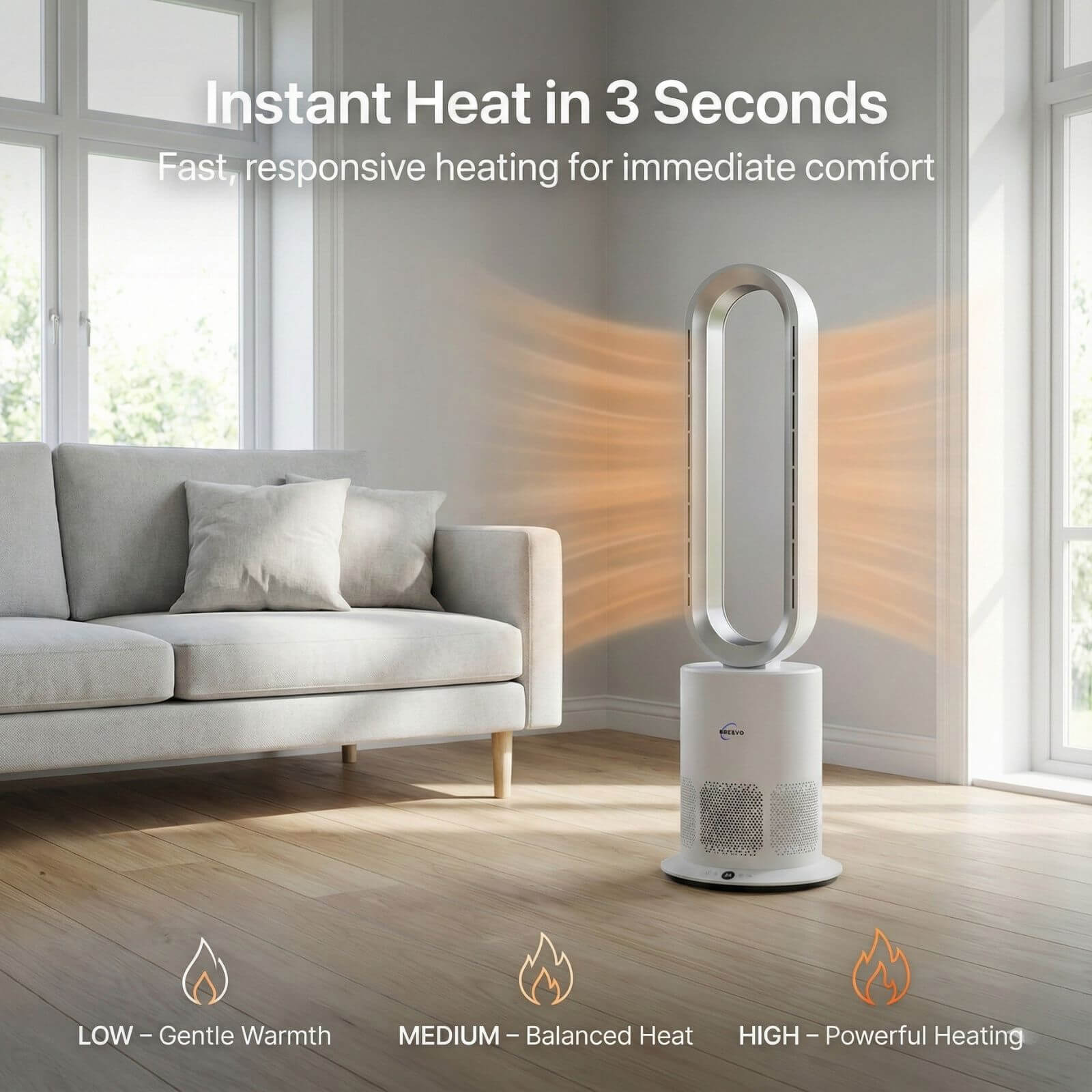 3 in 1 Air Purifier Fan Pureflow delivering fast heating for warm indoor comfort in winter