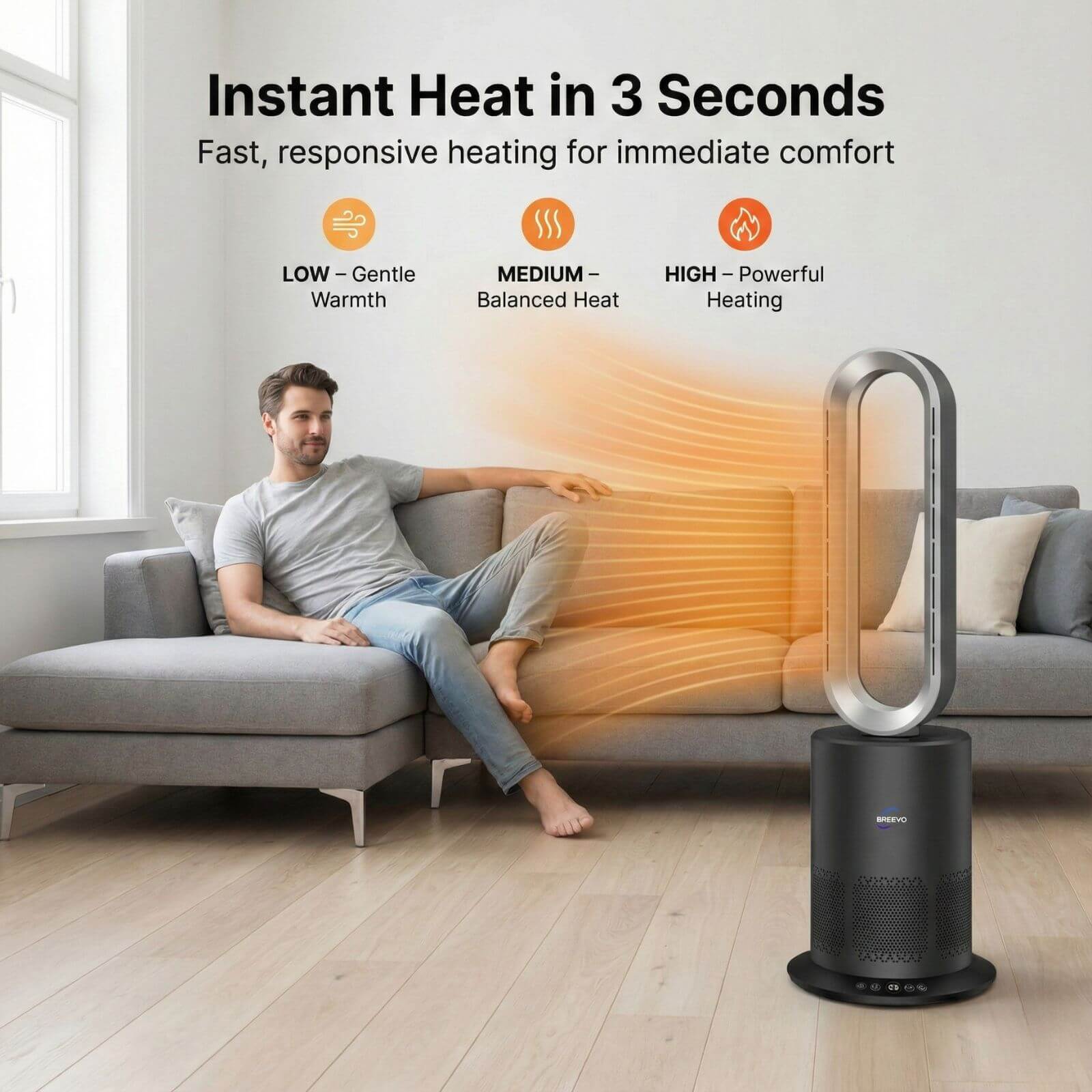 3 in 1 Air Purifier Fan Pureflow black delivering fast heating for indoor comfort in winter