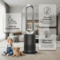 3 in 1 Air Purifier Fan Pureflow black designed with tip over and overheat protection for children and pets