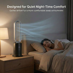 3 in 1 Air Purifier Fan Pureflow black operating quietly at night for a comfortable sleep environment