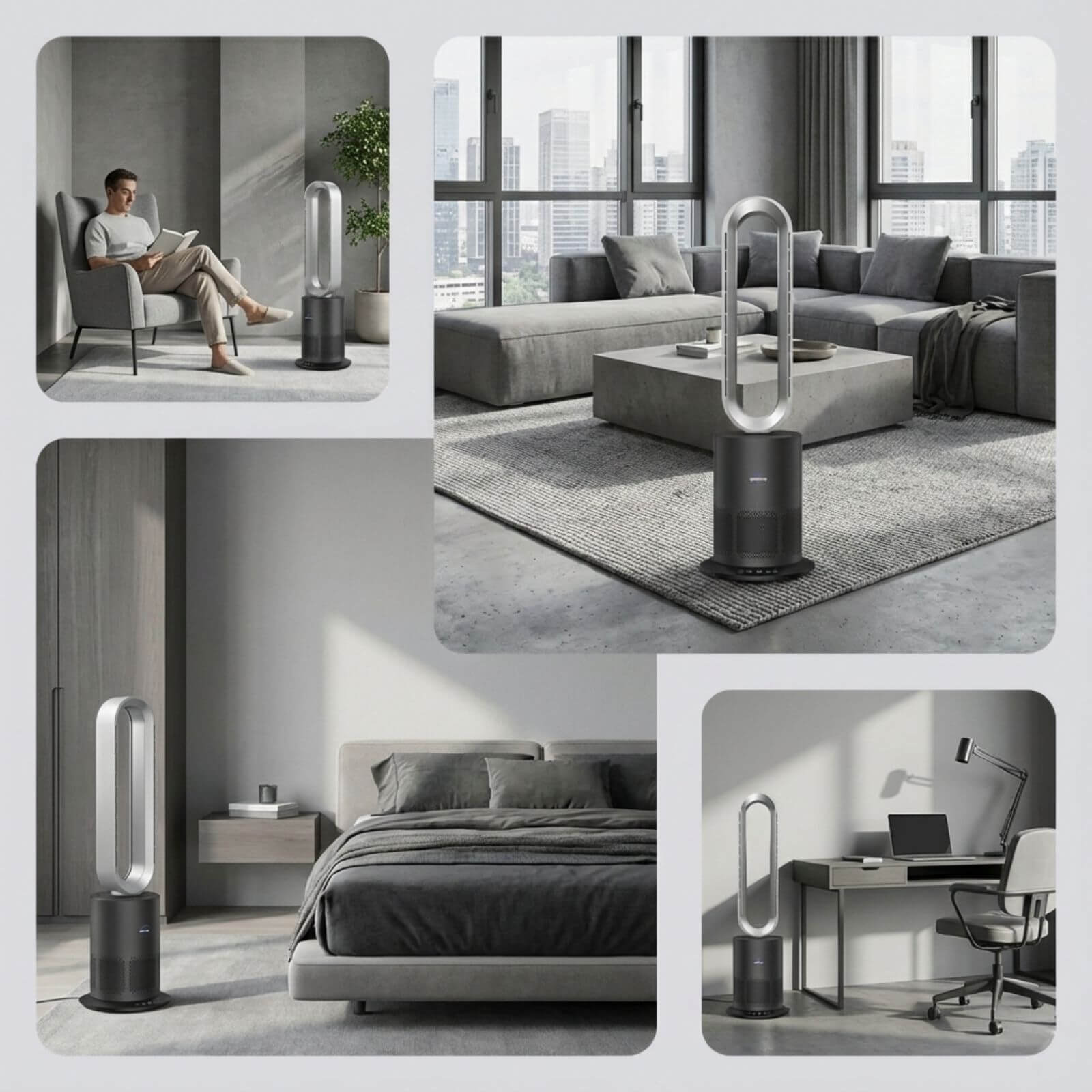 3 in 1 Air Purifier Fan Pureflow black used in living room bedroom and home office for everyday comfort