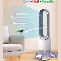 Premium 3 IN 1 Cool & Hot Air / Heater +HEPA 11 Filter Purifier Bladeless Fan with Remote (Height: 86 cm)