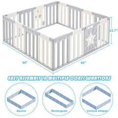 Coolever Baby Playpen Baby Fence 14+2 Panels (Grey & White Stars)
