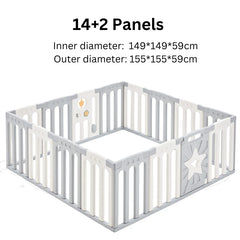 Coolever Baby Playpen Baby Fence 14+2 Panels (Grey & White Stars)