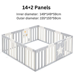 Coolever Baby Playpen Baby Fence 14+2 Panels (Grey & White Stars)