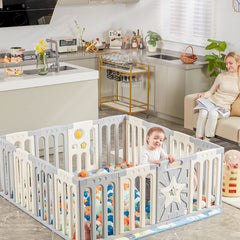 Coolever Baby Playpen Baby Fence 14+2 Panels (Grey & White Stars)