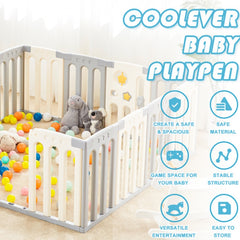 Coolever Baby Playpen Baby Fence 14+2 Panels (Grey & White Stars)