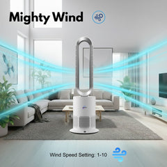 Mighty Wind air purifier in a modern living room with visible airflow.