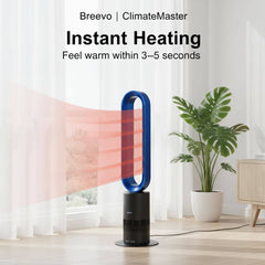 Breevo ClimateMaster instant heating device with visible heat output in a room setting.