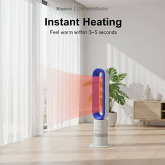 Breevo ClimateMaster instant heating device in a room with a plant and furniture.