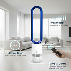 Modern indoor air purifier with remote control in a living room setting