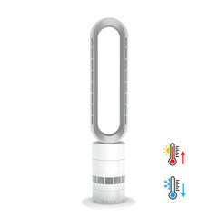 White tower fan with control icons on a white background