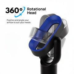 360-degree rotational head of a vacuum cleaner with text on a white background