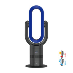 Black and blue Dyson style fan on a white background