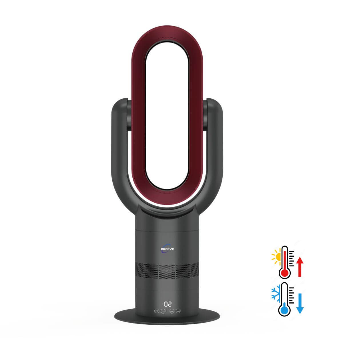 Black and red Dyson style hot and cool air multiplier on a white background
