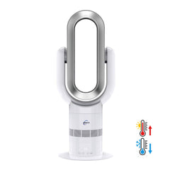 White and silver handheld device with temperature and mode indicators on a white background