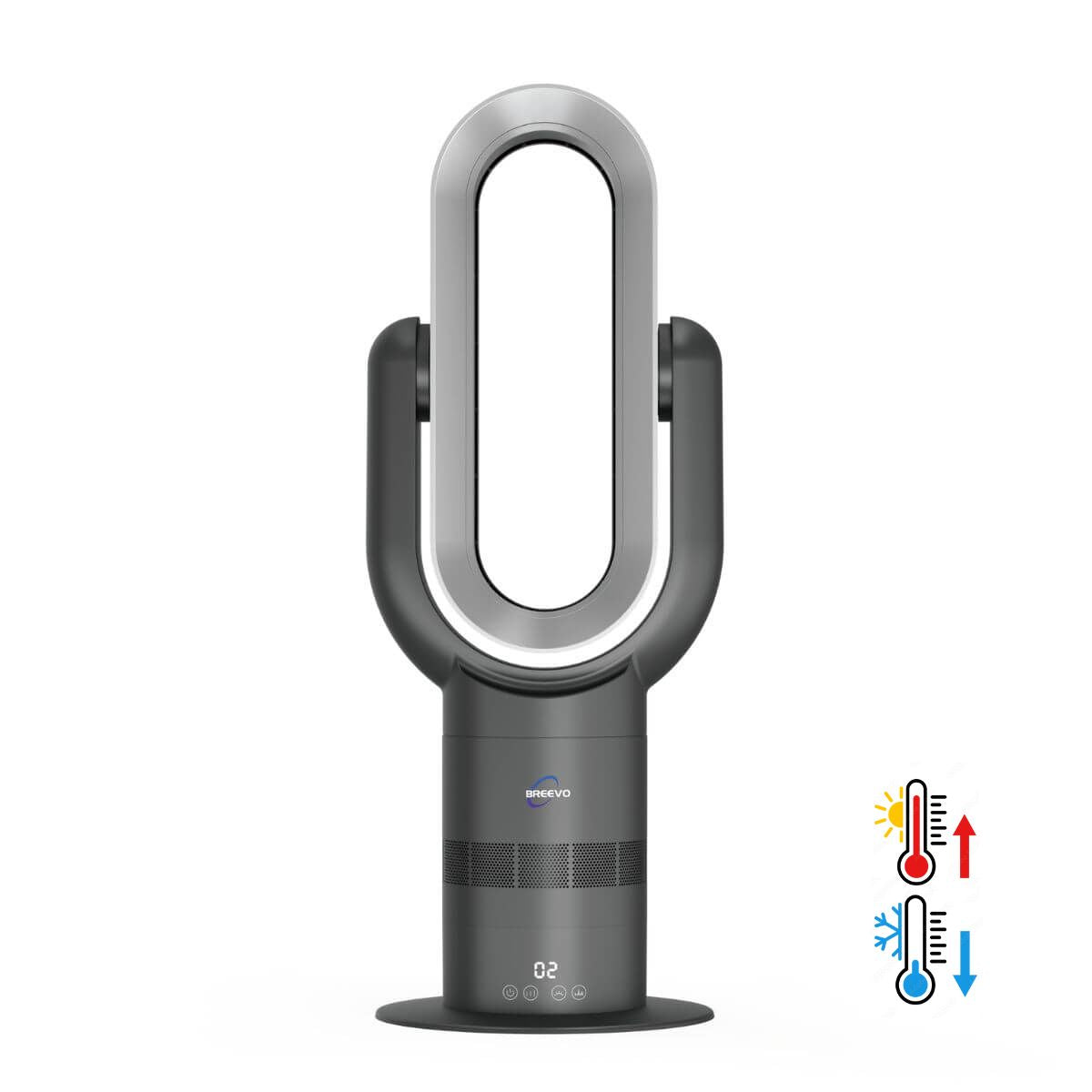 Silver Grey Dyson style air multiplier fan on a white background