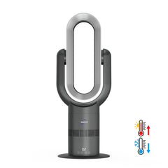 Silver Grey Dyson style air multiplier fan on a white background