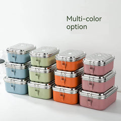 Leakproof 304 Stainless Steel Bento Lunch Box-3 Grids (Blue/Pink/Orange/Green) With Bento Bag