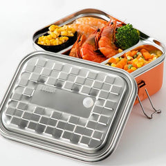 Leakproof 304 Stainless Steel Bento Lunch Box-3 Grids (Blue/Pink/Orange/Green) With Bento Bag