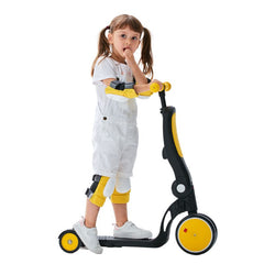 Birthday Gift Yellow Convertible 3-in-1 Balance Bike, Tricycle & Scooter for Aged 1-3-6 Years Old