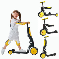 Christmas Gift Yellow Convertible 3-in-1 Balance Bike, Tricycle & Scooter for Aged 1-3-6 Years Old