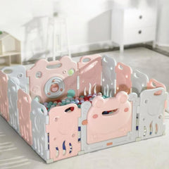 Luxurious Baby Playpen 16+2 Panels (Little Froggy-Pink)