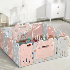 Luxurious Baby Playpen 12+2 Panels (Little Froggy-Pink)