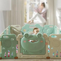 Luxurious Baby Playpen 16+2 Panels (Little Froggy-Green)