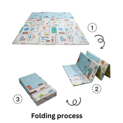 180x150x1 cm Foldable Baby Playmat with Carry Bag - Tree & Curve Both Sides-I