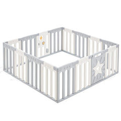 Coolever Baby Playpen Baby Fence 14+2 Panels (Grey & White Stars)