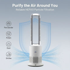 HEPA11 filtration system of the Breevo PureAir air purifier fan capturing dust, pollen, pet dander and smoke