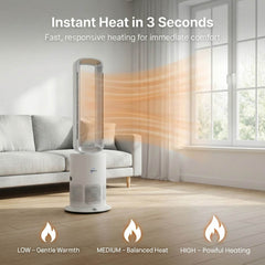 Breevo PureAir bladeless fan delivering fast and responsive heating in a modern living space