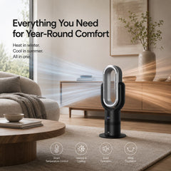 Breevo ThermalFlow Pro Black 2-in-1 hot and cool bladeless tower fan heater for year-round comfort