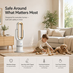 Child-safe bladeless design of Breevo ThermalFlow Pro Gold around a baby