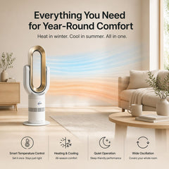 Breevo ThermalFlow Pro Gold 2-in-1 hot and cool bladeless tower fan heater for year-round comfort