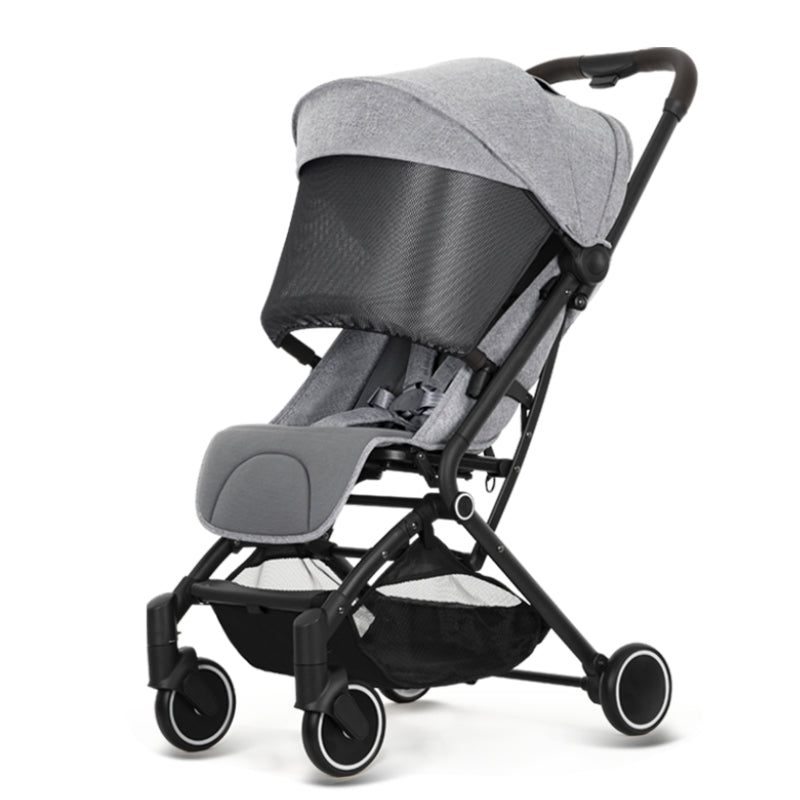 Four Wheels Lightweight Folding Baby Stroller Extra with Hidden Blackout Curtain-Grey