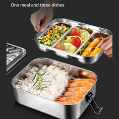  304 Stainless Steel Bento Lunch Box Three Grids with food