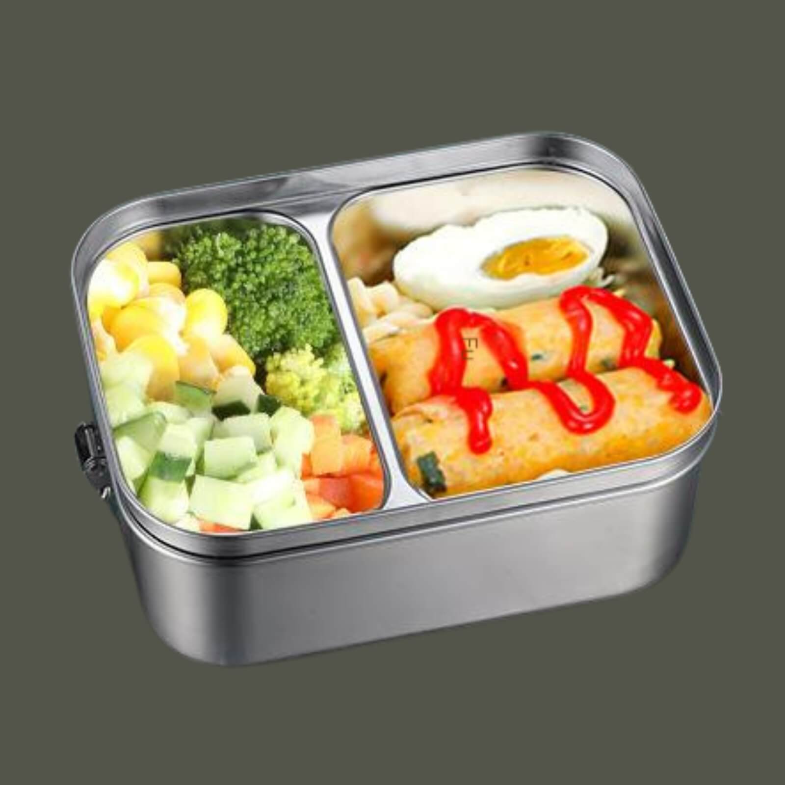 304 Stainless Steel Bento Lunch Box Two Grids with food