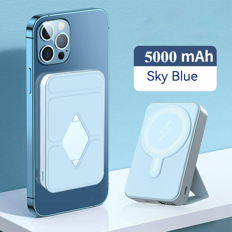 5000mah Magnetic Magsafe Wireless Power Bank with Built-in Adjustable Stand-Blue