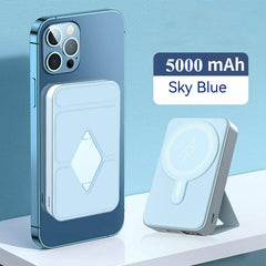 5000mah Magnetic Magsafe Wireless Power Bank with Built-in Adjustable Stand-Blue