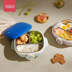 800ml-3Grids-Baby-Toddler-Suction-Plate-Bowl-5-Pieces-Set-blue with food