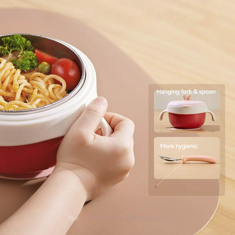 Baby Toddler Suction Cup Set Kids Tableware Thermal Stainless Steel Bowl with food 