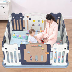 Baby-playpen-NZ-blue-and-white-14-panels-baby-with-mum